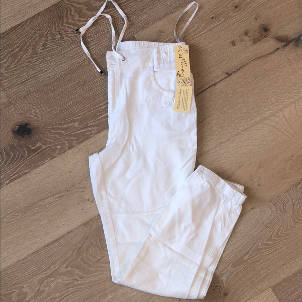 White linen joggers